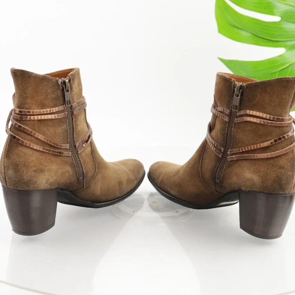 Sundance Womens Liliana Boots Size 38 7 Brown‎ Suede Block Heel Booties France